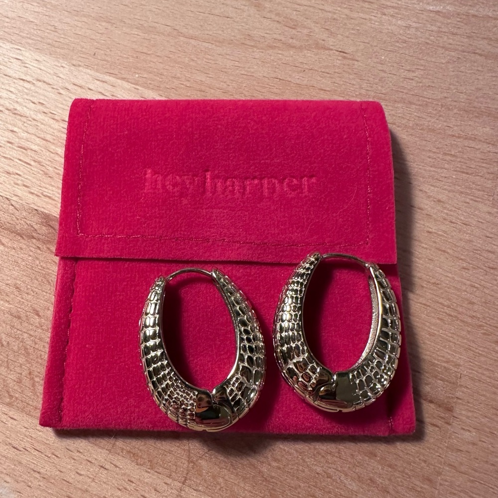 Hey Harper Gold Crocodile Hoop Earrings